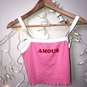 Pink crop top, graphic tee